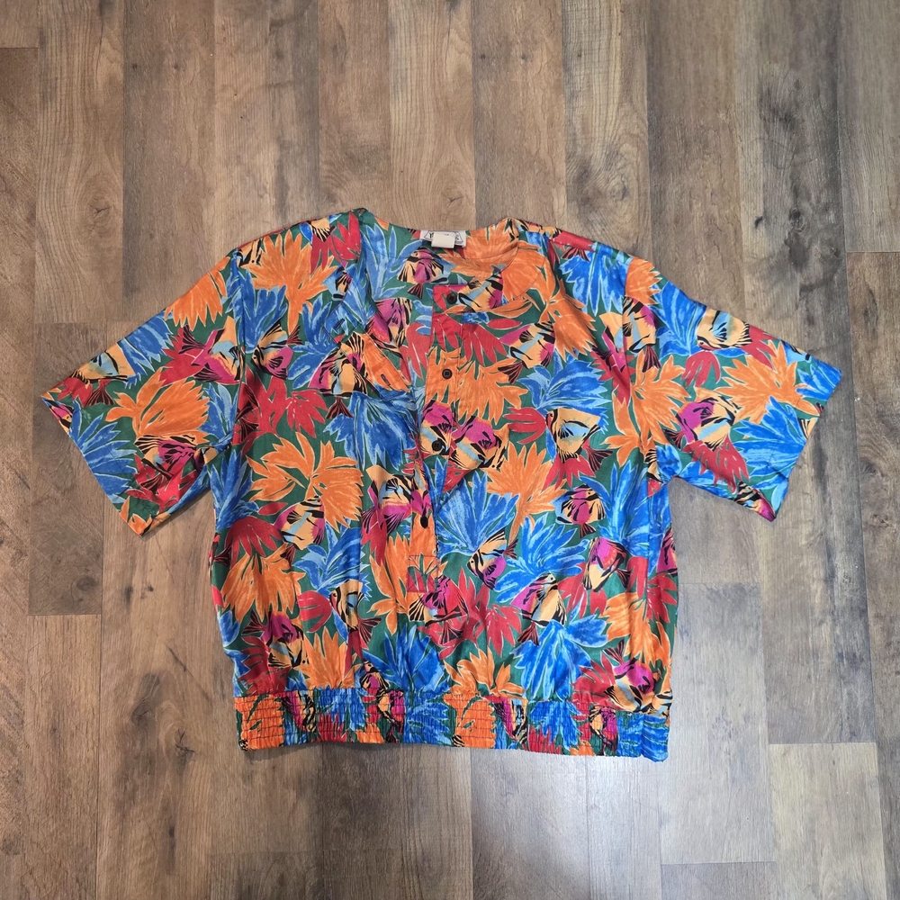 Notations Colorful Floral Blouse - Orange, Blue, Pink